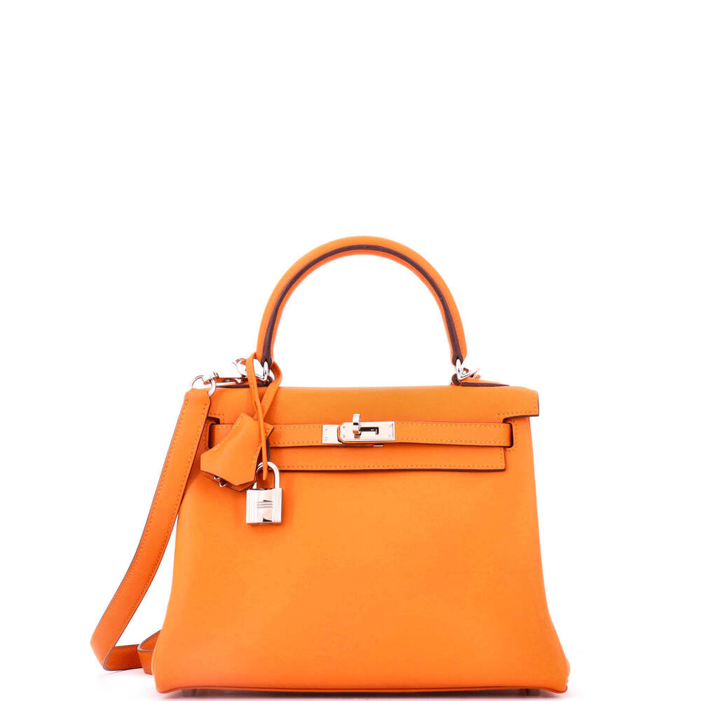 Hermes Kelly 25 Orange Swift with Palladium Hardware